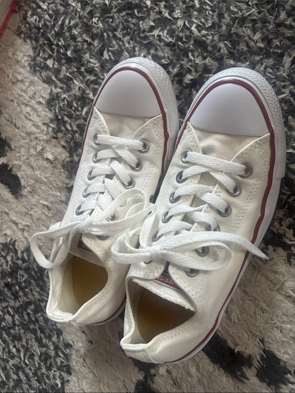 Converse White Canvas Low Top Sneakers with Red Stripe